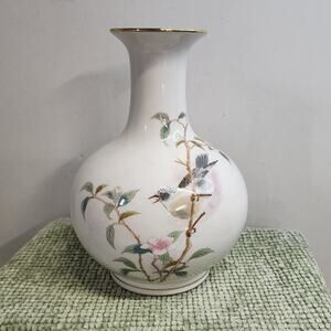 Japanese Seido Porcelain Vase Bird Cherry Blossom Raised Enamel Hand Painted